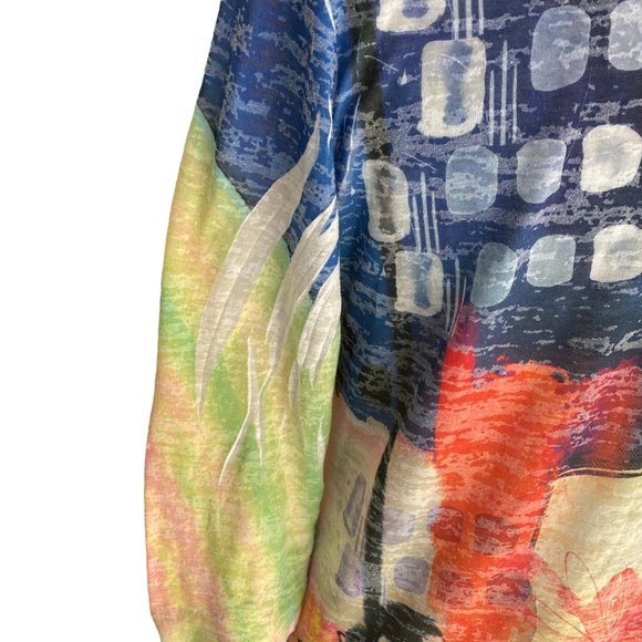 Jess & Jane Burnout Artsy Shirt Abstract Colorful Floral Lagenlook Maximalism-M - Picture 10 of 12